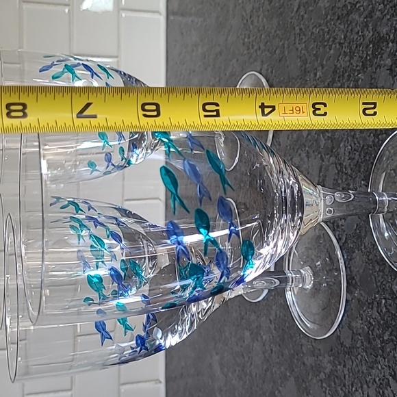 Barstow Cut Glass Blue and Turquoise Fish Goblets - Set of 4 - Picture 7 of 9